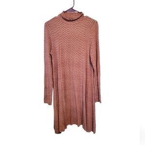 Clayton Mauve Mock Neck Turtleneck Chevron Tunic Dress Size Large Jersey Knit